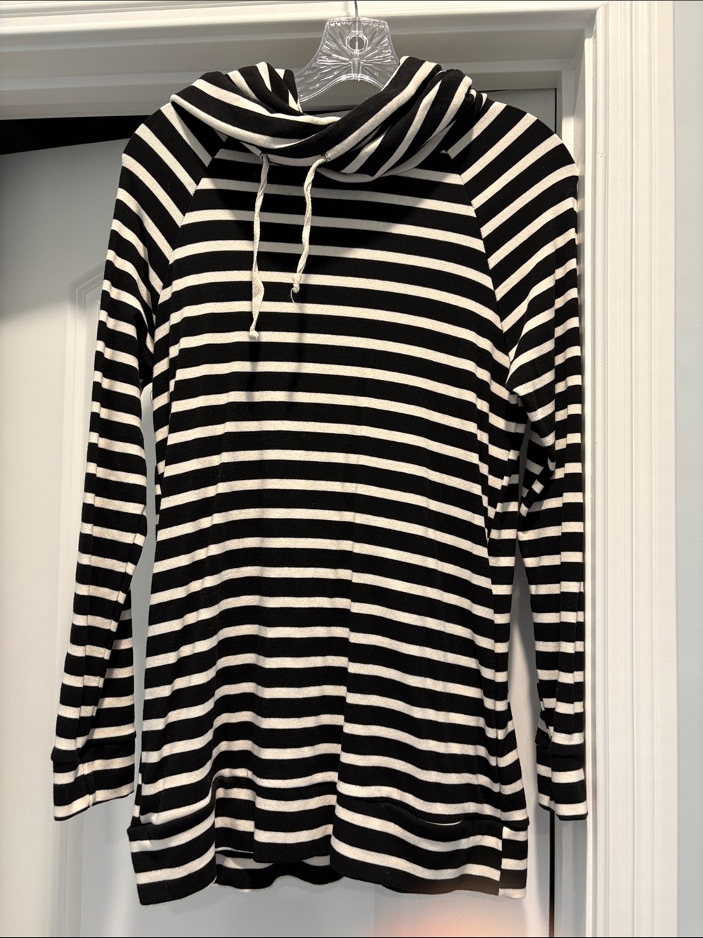 LAST CHANCE! Black and Cream Striped Cowl Neck Sweatshirt